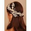 BERYUAN Bridal White Flower Gold Leaves Pearls Crystal Rhinestone Hair Comb Teardrop Crystal Rhinestone Hair piece Sliding Side Headpieces Wedding Hair Accessories for Women and Girls (gold)