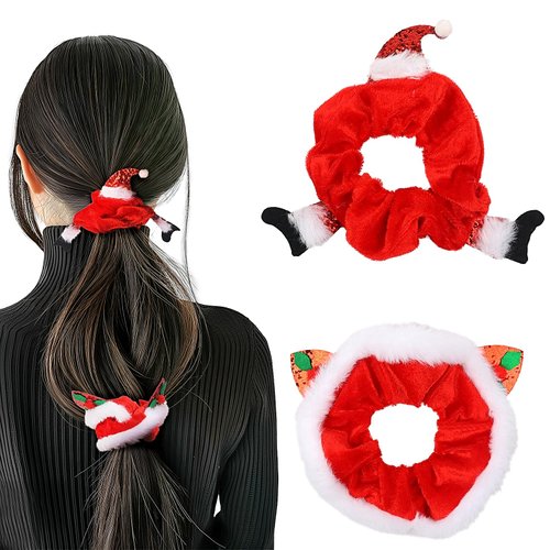 2 Pcs Christmas Hair Scrunchies Soft Elastics Hair Ties with Santa Design Red Green Silk Hair Bands Ponytail Holder Cute Scrunchy Hair Rope for winter Christmas Hair Accessories for Women Girls