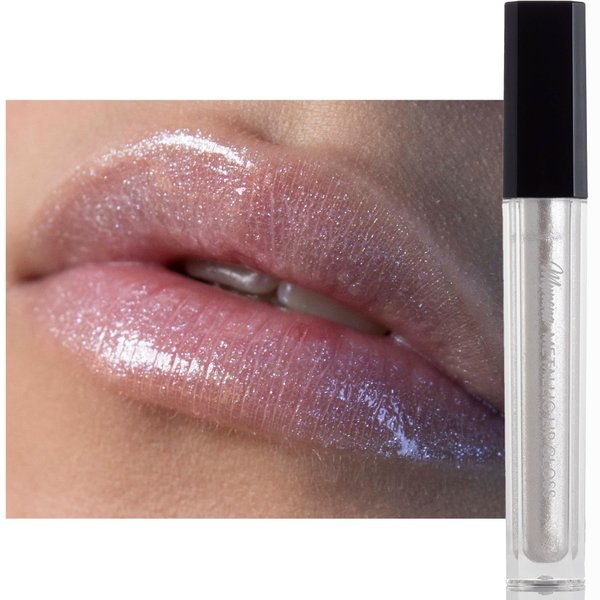 Mynena Diamond Lips | Clear with Silver White Metallic Finish Lip Gloss | High-Shine, Non-Sticky, Non-Drying | Lipstick Topper | Lily