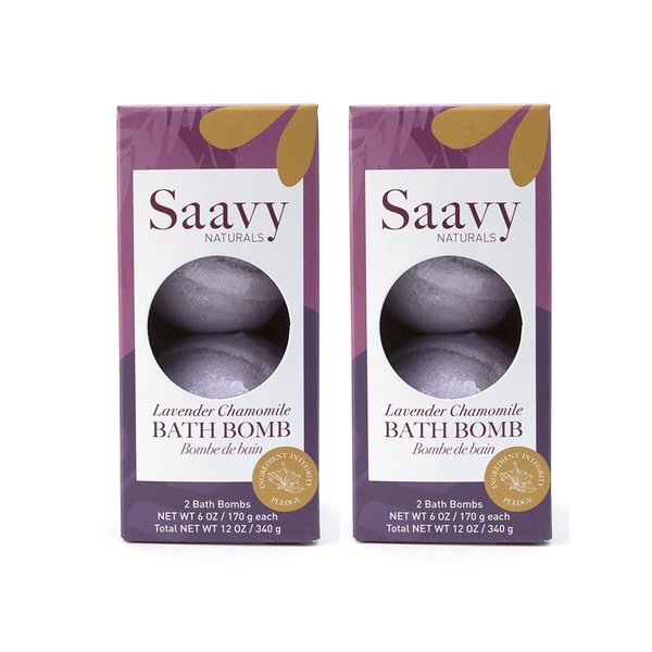 Saavy Naturals Bath Bombs, Soothing Lavender Chamomile Scent, Gentle Moisturizig Formula, Foaming Fizz Bubbles, Gift for Women and Kids, 6 Oz Each, 2 Pack