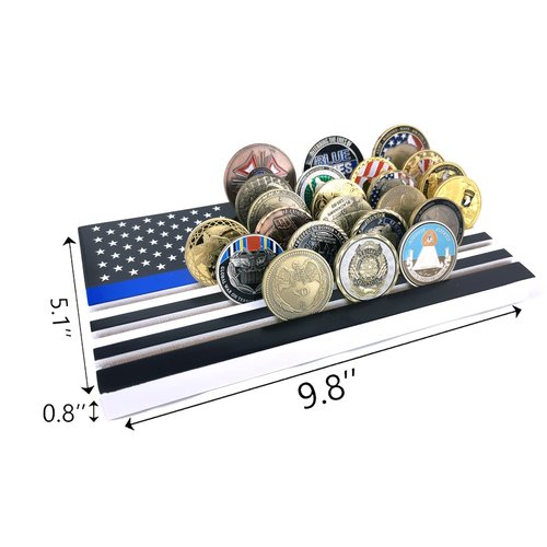 6 Rows American Flag Coin Holder - Thin Blue Line Military Challenge Coin Display Stand - Coin Display Case