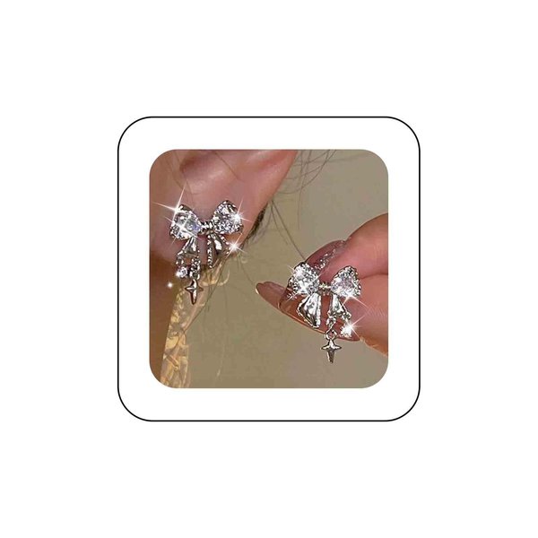 Sttiafay Vintage Crystal Bow Stud Earrings Rhinestone Bow Earrings Silver Tiny Cross Drop Earrings Sparkly Cz Bridal Earrings Jewelry for Women