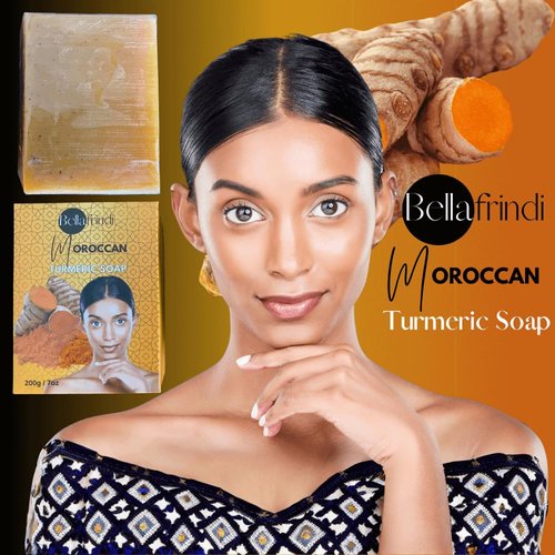 Bellafrindi Turmeric Soap Bar for Body & Face - Moroccan Soap Made with Natural and Organic Ingredients Gentle Soap – For All Skin Types – 200gm Bar