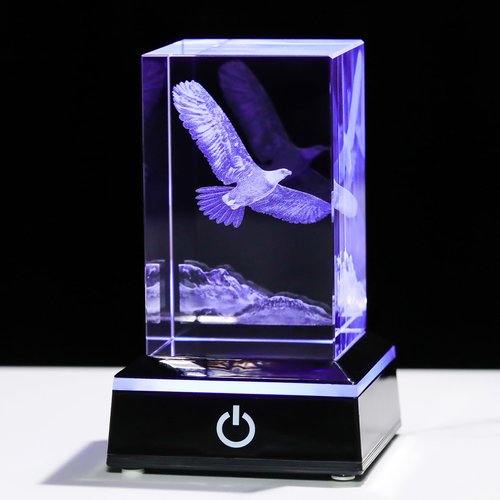 Movdyka Crystal 3D Engraving Eagle Figurines Gifts for Men with Colorful Light Base Eagle Statue Animals Christmas Ornament Glass Paperweight Decor Birthday for Him