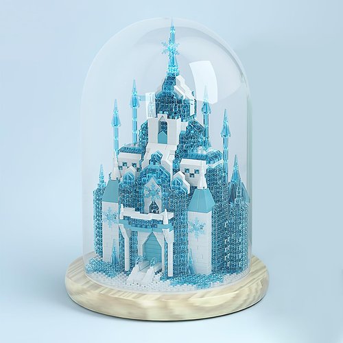 Insgen Toy Buildings Set Blue Castle Building Blocks House Set, Mini 1980 Pcs Micro Bricks Collectible Ideas Teen Girl Gifts Age 14 and Up, Dust Cover, and Wooden Base DIY Decoration Home