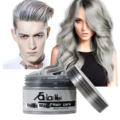 Temporary Silver Gray Hair Wax 4.23oz, Instant Hairstyle Mud Cream, Hair Pomades for Party, Cosplay, Nightclub, Masquerade, Halloween.