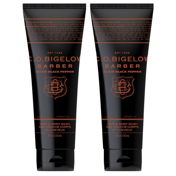 C.O. Bigelow Hair and Body Wash for Men, Elixir Black Pepper, No. 1609, 8 fl oz, Mens Body Wash & Shampoo, Bourbon & Sandalwood Moisturizing Mens Shampoo & Body Cleanser, Pack of 2