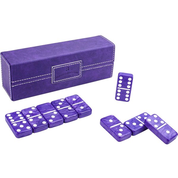 Vovotuzzi Dominos Set for Adults, Thick Purple Domino Double 6, Dominoes Set for Adults and Kids 28 Marbleized Purple Tiles Domino Set in Travel Leather Case, Classic Board Game