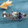 Olbye Rhinestone Hair Clip Silver Hair Clip Pearl Hair Barrette Holder For Women and Girls 1Pcs