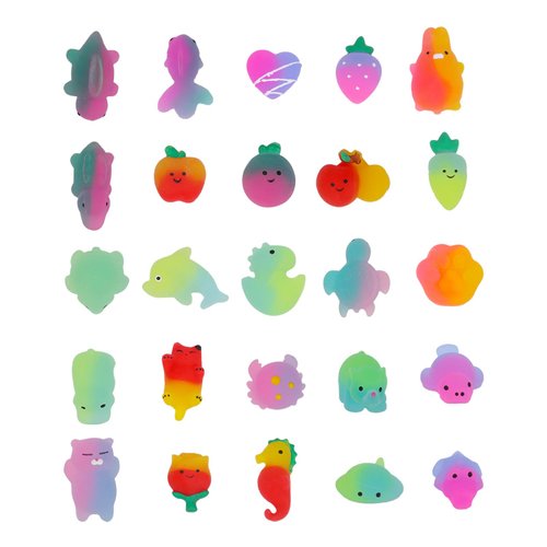 MITAINNL Color Gradient Kawaii Mochi Soft Toys Stress Relief Extrusion Toys Suitable for Party Gifts Class Prizes Gift Bags Containing Animal Fruit Plants and More (25 Multi-Color)