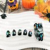 Halloween Fake Nails White Ghost Press on Nails Short Almond with Mushroom Designs Cute Ghosts Acrylic Nails Press ons Halloween Glue on Nails Full Cover Spooky False Nails for Women 24 Pcs
