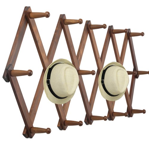 WEBI Accordion Wall Hanger,Expandable Wooden Coat Rack Wall Mounted,Accordion Hat Rack for Wall,Accordion Wall Rack for Hats,Caps,16 Peg Hooks,White