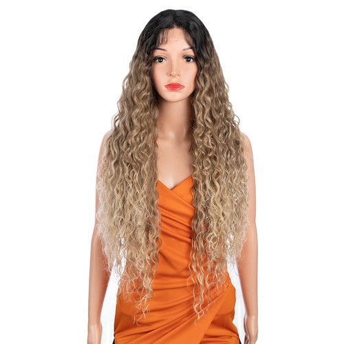 N BLE STAR Blonde Hair Synthetic Lace Front Wigs Ombre Blonde Deep Curly Wave Hair Middle Part Lace Front Wigs for Fashion Women 30 Inch