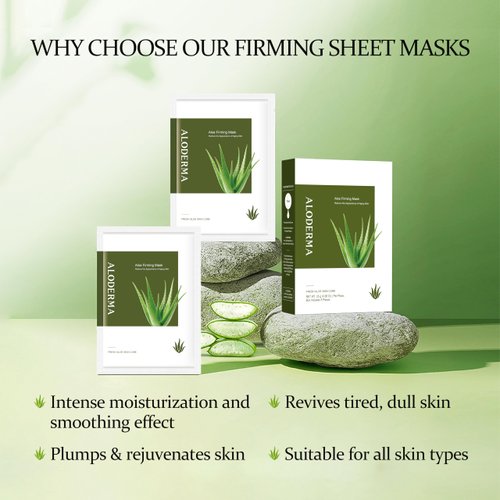 Aloderma Firming Sheet Masks with 89% Organic Aloe Vera 5 pcs - Formulated for Age-Defying Results with Hyaluronic Acid & Arginine, Intense Hydration & Nourishment for Plump, Supple, Rejuvenated Skin