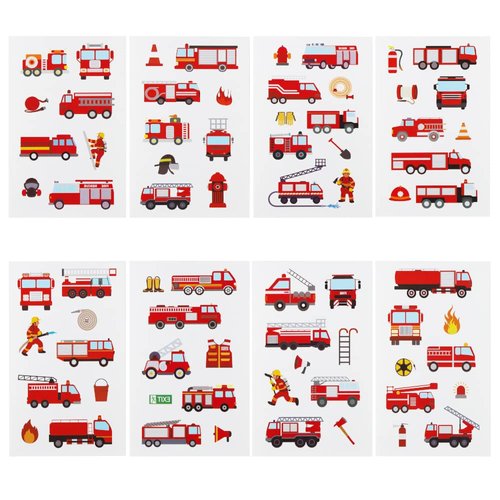 24 Sheets Fire Truck Temporary Tattoos, Birthday Decorations Firetruck Firefighter Party Favors