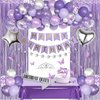 Purple Birthday Decorations for Women Girls, Lavender Purple Silver Foil Balloons Table Cloth Sash Crown Fringe Curtains Happy Birthday Banner Glitter Star Garland Butterfly Cake Topper Party Supplies
