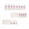 Vezocim Press on Nails Long Coffin 24Pcs Glossy Full Cover Acrylic Square White False Nails with Pink Flower Designs Ballerina Extra Long Artificial Fake Nails Glue Stick on Fingernails for Women