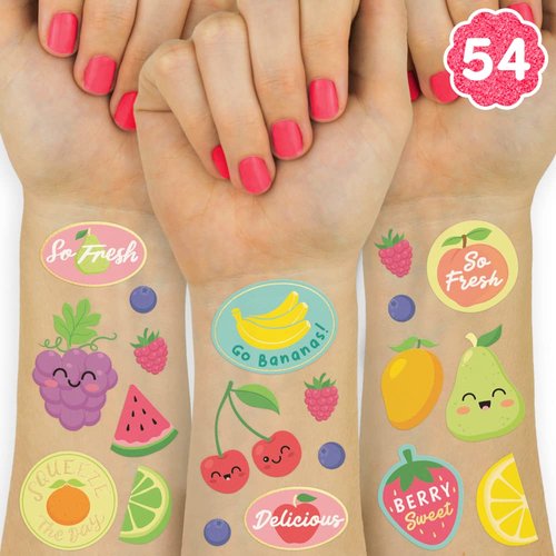 xo, Fetti Fruit Temporary Tattoos - 54 Gold Foil Styles | Summer Birthday Party Supplies, Strawberry Picnic Party Favors, Cute Temp Tats, Rainbow Arts and Crafts