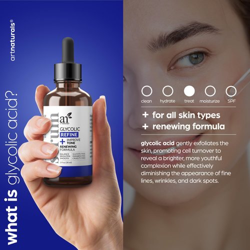 artnaturals Glycolic Serum - Face Serum - Vitamin C and Aloe Vera - Exfoliates and Minimizes Pores, Reduce Acne, Breakouts, and Appearance of Aging and Scars -1 oz.