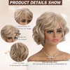 Oseti Short Curly Wigs Light Brown Curly Bob Wigs for Women Pixie Cut Short Hair Wigs Layered Ash Blonde with Bangs Synthetic Hair Wig Short Ombre Blonde Wig for Daily Use