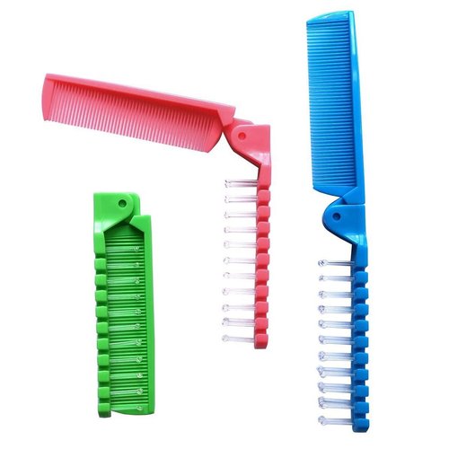 FonteeUS 3pcs Hair Brush Set - Folding Travel Brush, Fine Tooth Pocket Comb, Massage Head & Baby Braiding Brush for Kids and Adults in Green/Pink/Blue