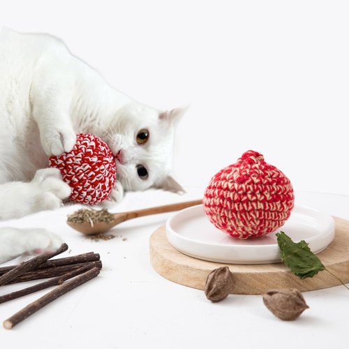 JAYU PET Red Cat Ball - Catnip Inside Cat Toy, Handmade Silvervine Ball Toys, Cat Toys for Indoor Cats, Interactive Matatabi Cat Ball Toy, Feline Kitten Toys, Cat Gifts (2.7 inch)