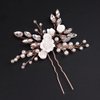 YERTTER Floral Wedding Hair Pins for Brides and Bridesmaids Flower Rose Bridal Clips Boho Crystal Rhinestones Decorative Hair Pieces for Women Girls (Rose Gold)