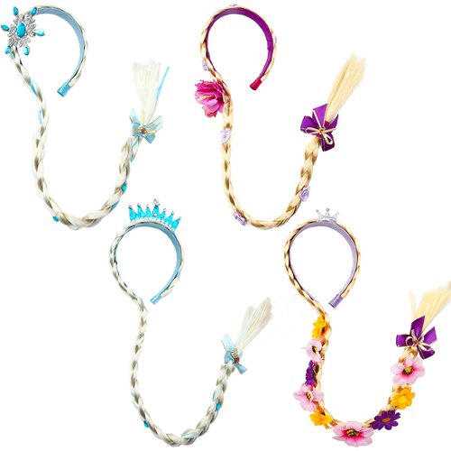 SOTOGO 4 Pieces Princess Dress up Wigs Long Braided Wigs Princess Hairpiece Rapunzel Wig Headbands Cosplay Headband Costume Accessories for Girls