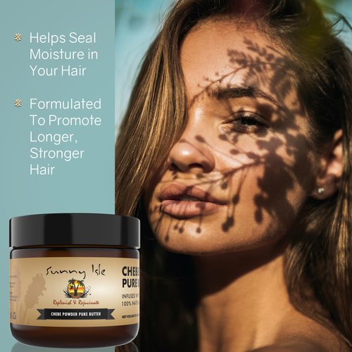 Sunny Isle Jamaican Black Castor Oil Pure Butter with African Chebe Powder 2oz | All-Natural Longer, Stronger Hair & Skin Moisturizer for All Types