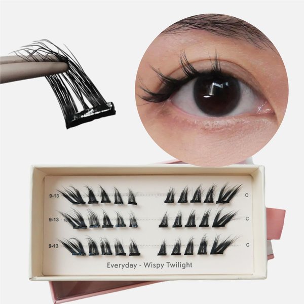Nodspark Lazy Lashes - Everyday Wispy Twilight | Pre-adhesive Instant Press-on Lash Clusters | No Glue Required | Lasts 3-7 Days | Easy To Apply | Stick And Go | Only Need Tweezers