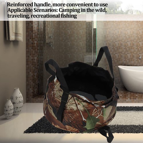 Camping Water Storage Container , foldable Bucket with Handle , Portable Folding Bucket Wash Basin for Camp Traveling Hiking Fishing Boating Gardening (Camouflage) , foldable Bucket with Handle ,