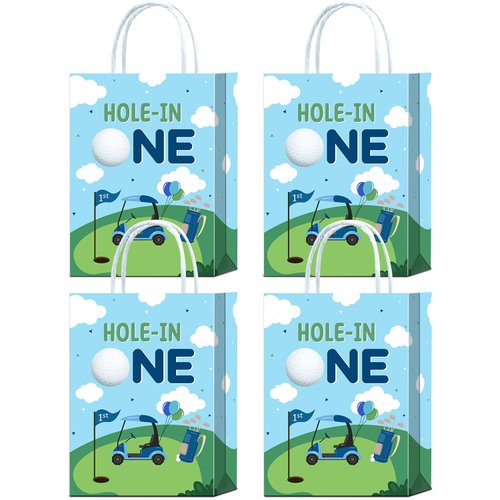 Tyndallrays 16 Pcs Hole in One Birthday Decorations bags - Golf First Birthday Decorations,Golf Gift Bags,Clear Patterns Golf Party Favors for Kids,Sturdy Design to Hold Golf Goodie Bag Items