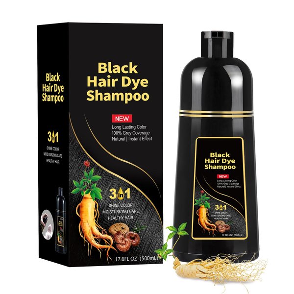 Black Hair Dye Shampoo 3 in 1，100% Gray Coverage，Simple and Effective Black Shampoo，Black Hair Color Shampoo Can Save You From Being Bothered by Gray Hair，It is Great Gift for the Family (17.6 Fl Oz)