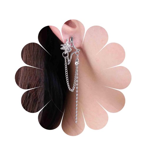 Sttiafay Vintage Crystal Northstar+Chain Drop Earrings Silver Tassel Chain Earrings Rhinestone Northstar Stud Earrings Long Beaded Chain Tassel Earrings Jewelry for Women