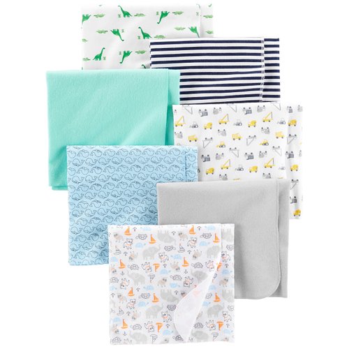 Simple Joys by Carter's Unisex Babies' Muslin burp cloths, Pack of 7, Mint Green/Blue/White, One Size