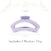 TELETIES - Medium Open Claw Clip - Strong Grip, Bendable Teeth, Comfortable Cutout Design - Ideal for Long, Thick, Curly, or Wavy Hair - For All Hair Textures - Spring Collection - Lilac
