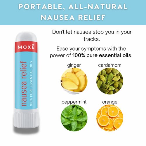 MOXE Nausea Nasal Inhaler Sticks, All Natural Essential Oil Blend, Ginger, Cardamom, Peppermint, Sweet Orange, Upset Stomach, Headaches, Easy-to-Use Portable Aromatherapy, Made in USA, 3 Pack