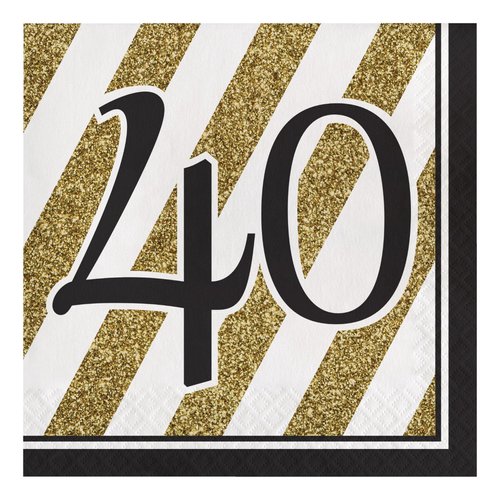 Creative Converting Black and Gold 40" Paper Luncheon Napkins, 6 1/2 In, 21