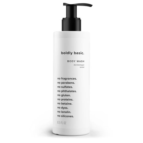 Boldly Basic Fragrance Free Body Wash - Gentle Bodywash on Sensitive Skin - Unscented Shower Gel - Dermatologist Tested - Sulfate Free - Paraben Free - Gluten Free - Non Comedogenic and Hypoallergenic
