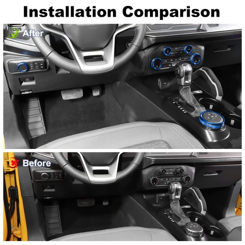 JWWY Air Conditioner Headlight Switch Knob 4WD Wheel Drive Trailer Gear Switch Knob Cover for 2021-2024+ Ford Bronco Accessories Aluminum Alloy 6PCS Blue（Don't fit Bronco Sport）