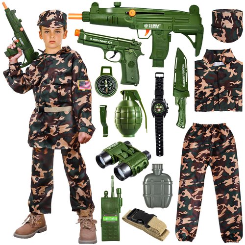 Kids Costume Military Toy for 2 3 4 5 6 7 8 Years Old - Ranker Dress up Costumes Boys with Equipment, Military Accessories and Uniform, Gifts Toy, Halloween Costumes for Boys Kids 3-12(Medium)