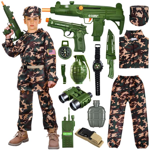 Kids Costume Military Toy for 2 3 4 5 6 7 8 Years Old - Ranker Dress up Costumes Boys with Equipment, Military Accessories and Uniform, Gifts Toy, Halloween Costumes for Boys Kids 3-12(Medium)