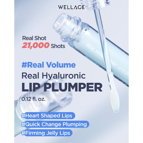 WELLAGE Real Hyaluronic Lip Plumper - High Shine Clear Plumping Lip Gloss with Pure Hyaluronic Acid - Instant Volume & Moisture for Fuller, Hydrated Lips - Visibly Smooth Lip Wrinkles, 0.12 fl.oz.