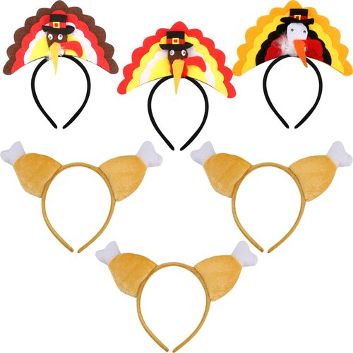 Cagemoga 6 Pack Thanksgiving Headband Turkey Headband Turkey Drumstick Headband Set for Thanksgiv...