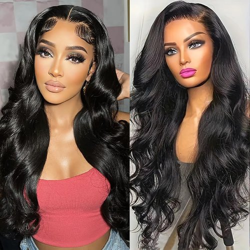 AUOCATTAIL 13x6 Body Wavy Lace Front Wigs 25 Inch 180% Density HD Pre Plucked Middle Part Curly Wavy Wig Natural Black Heat Resistant Synthetic Fiber Wig for Women Daily Party Use
