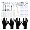 58PCS Body Piercing Kit Surgical Steel 14G 16G BCR CBR Labret Lip Rings Cartilage Daith Earrings Belly Button Rings Nose Septum Piercing Jewelry Needles Gloves Clamps Tools