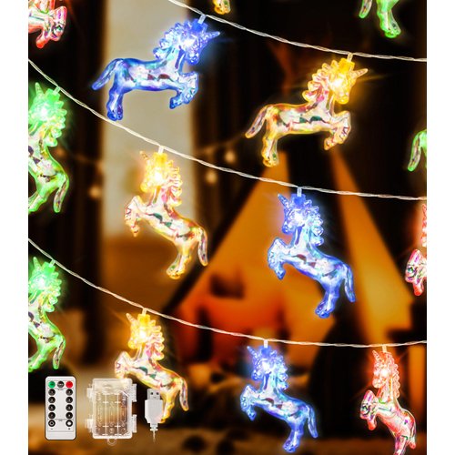 AceList 20 LED Unicorn Disco Ball Mirror String Lights, 10ft USB&Battery Powered Fairy Lights, Animal String Lights for Halloween, Christmas Gifts, Tree Decor Indoor Patio Party Garden(Colorful)