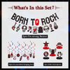 LARRAZABAL 25PCS Rock and Roll Party Decorations Include Born to Rock Glitter Banner, Rock and Roll Hanging Swirls and Honeycomb Centerpieces for Birthday Baby Shower Party Supplies
