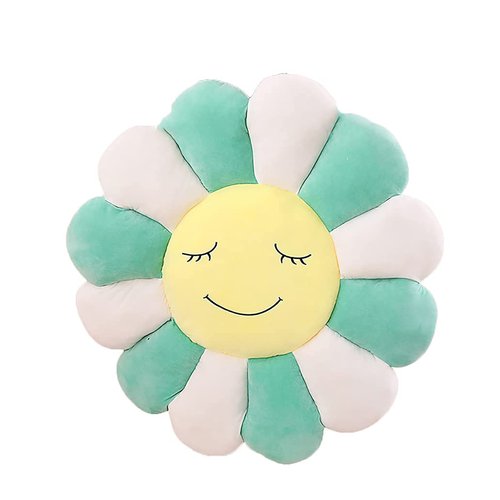 Sunflower Flower Plush Pillow - Soft Comfortable Smiley Plush - Smile Face Cushion Mat Pillow Colorful Sun Flower Plush - Home Bedroom Decor (Green)