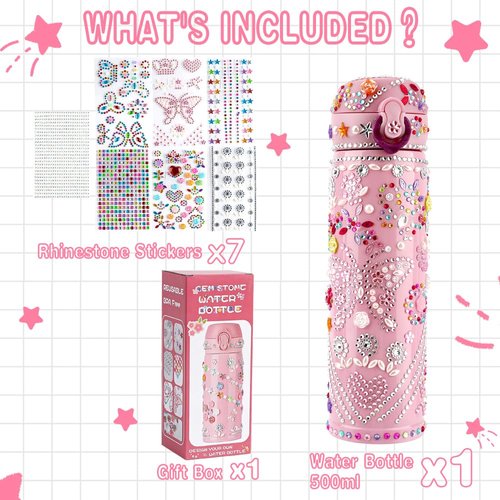 Kids Christmas Gifts, Gift for Girls, Decorate Your Own Water Bottle for Girls, Arts and Crafts Gifts Toys Kits 9 Year Old Girl Gifts, 8-12 Year Old Girl Gifts for Birthday Valentine Gifts Pink